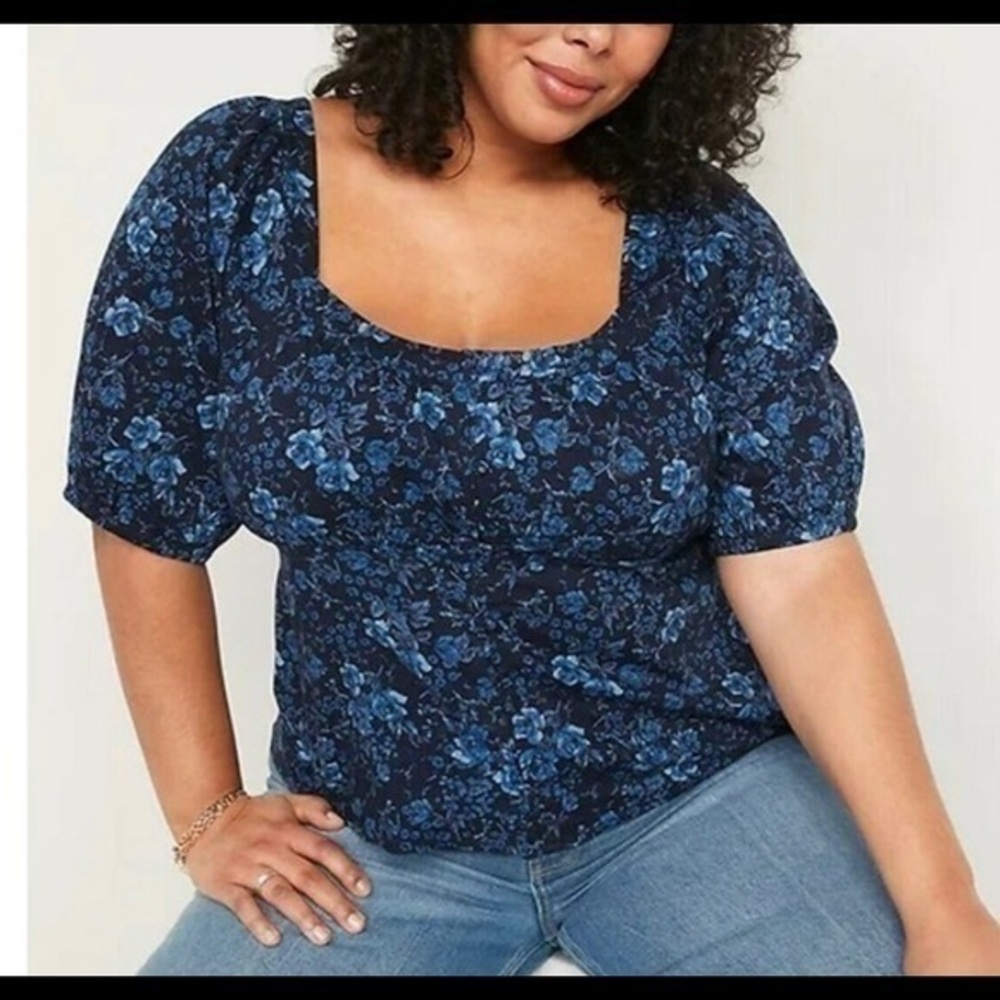 Old Navy Puff Sleeve Smocked Button Front Top